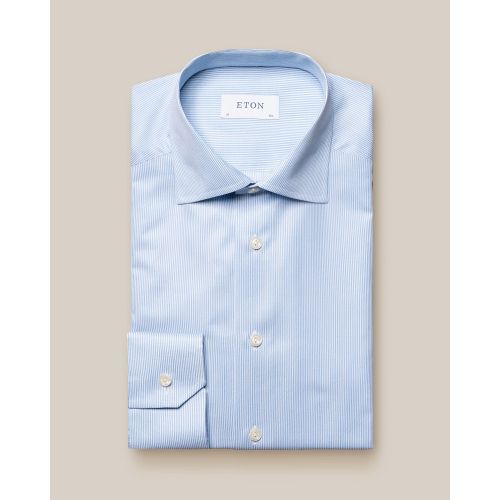 Eton Slim Fit - Light blue Fine Stripe Signature Twill Shirt