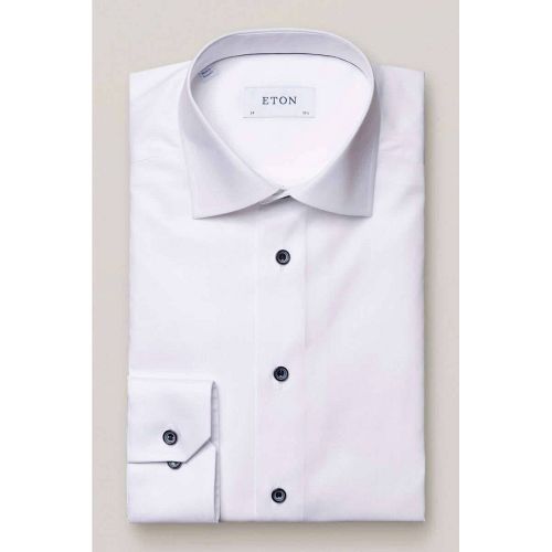 Eton Contemporary Fit - White twill shirt with navy buttons