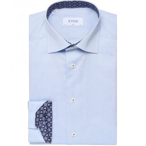 Eton Slim Fit - Light blue twill with contrast trim