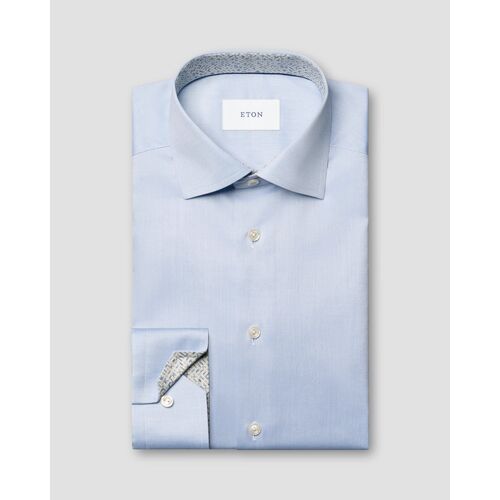 Eton Contemporary Fit - Light blue Geometric Effect Signature Twill Shirt