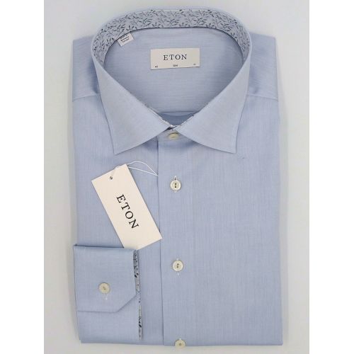 Eton Slim Fit - Light blue twill with floral trim