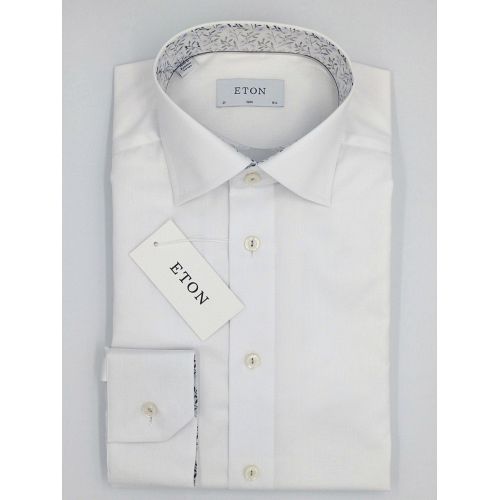 Eton Slim Fit - White signature twill with floral trim