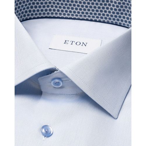 Eton Contemporary Fit - Light Blue Geometric Effect Signature Twill Shirt