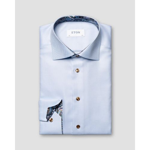 Eton Contemporary Fit - Light Blue Geometric Effect Textured Twill Shirt