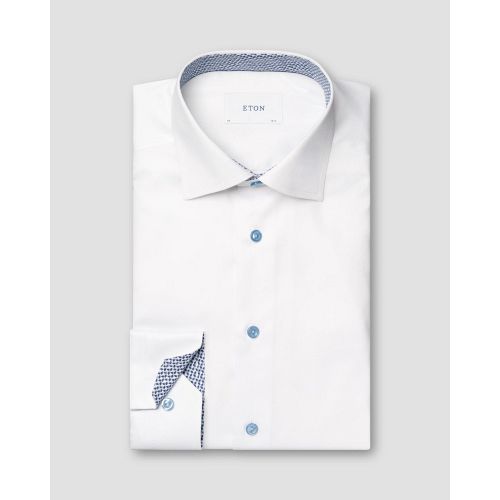 Eton Slim Fit - White Solid Signature Twill Geometric Effect Shirt